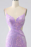 Scintillante Sirena Spalline sottili Paillettes vestito da ballo con fessura