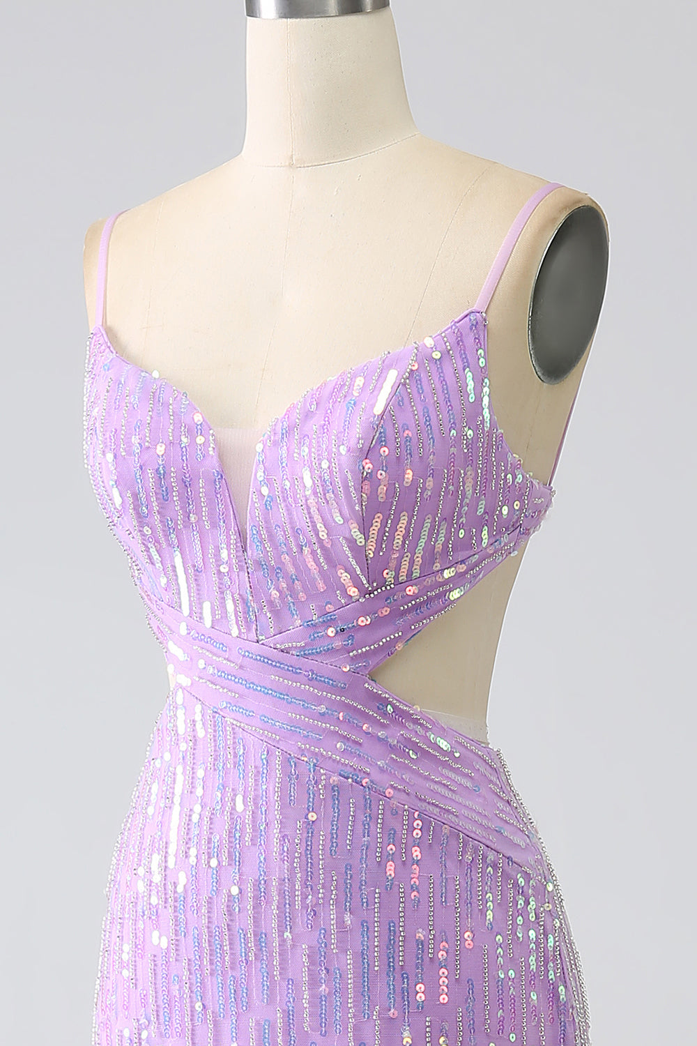 Scintillante Sirena Spalline sottili Paillettes vestito da ballo con fessura