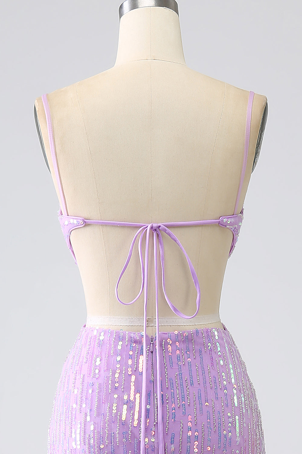 Scintillante Sirena Spalline sottili Paillettes vestito da ballo con fessura