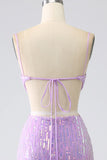 Scintillante Sirena Spalline sottili Paillettes vestito da ballo con fessura