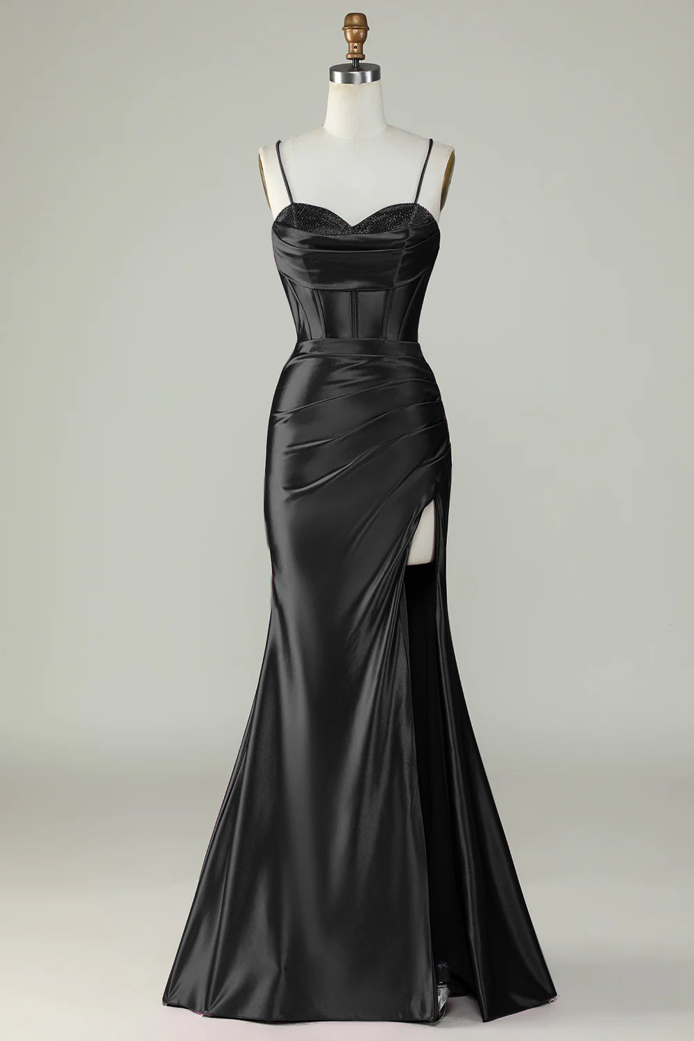 Arancione sirena Spalline sottili lungo corsetto Abito da ballo con fessura