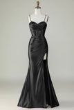 Arancione sirena Spalline sottili lungo corsetto Abito da ballo con fessura