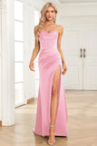 Verde scuro Sirena Spalline sottili Satin Abito da ballo con Split Front
