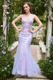 Spaghetti Straps Mermaid Long Purple Prom Dress con applicazioni