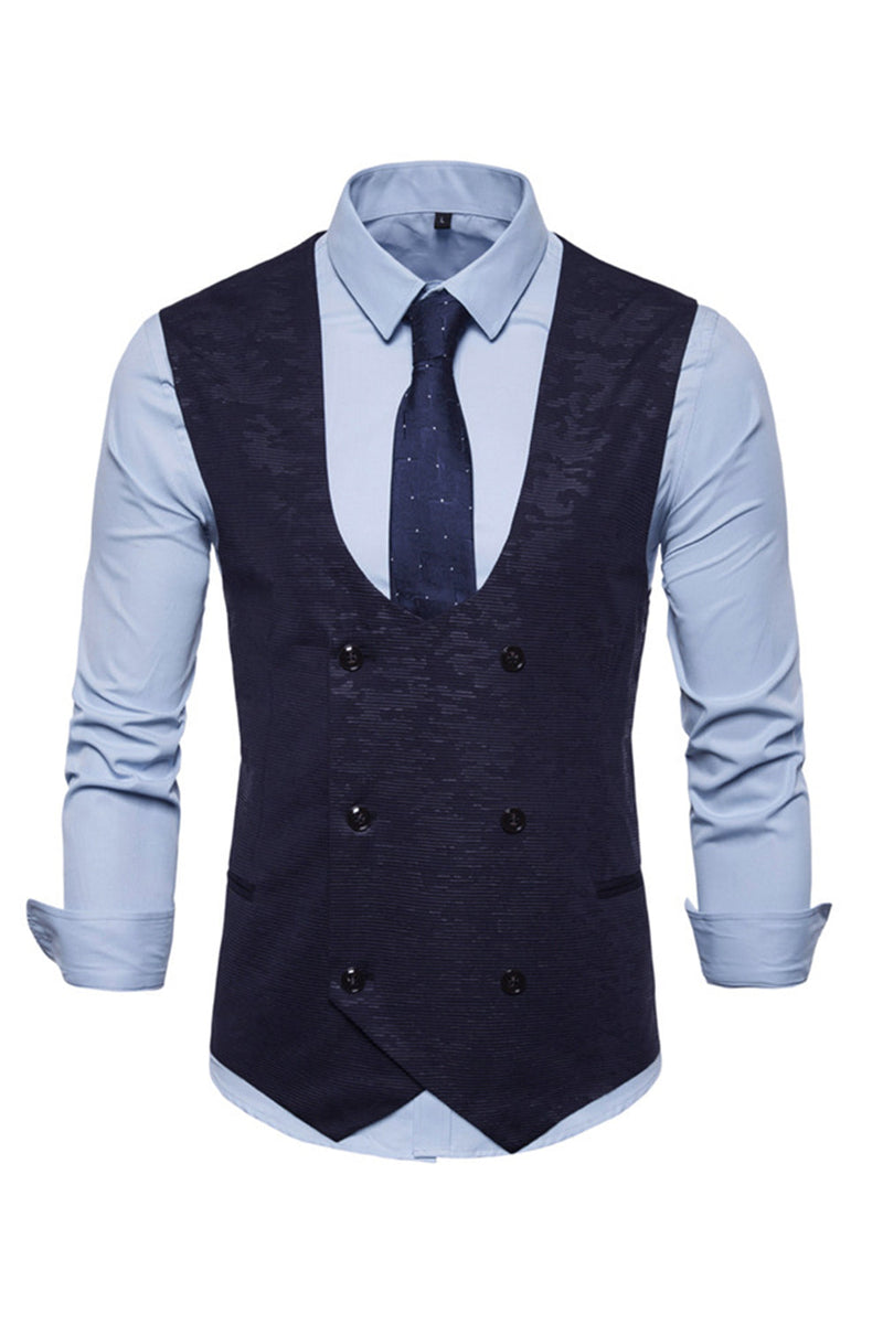 Zapaka Navy Gilet Uomo Gilet U Collo DoppioPetto Business Abito Formale  Gilet – zapakait