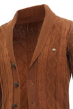 Marrone Cable Knitted maniche lunghe maglione cardigan uomo