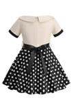Bateau Collo Polka Dots Bianco Vintage Girl Dresses