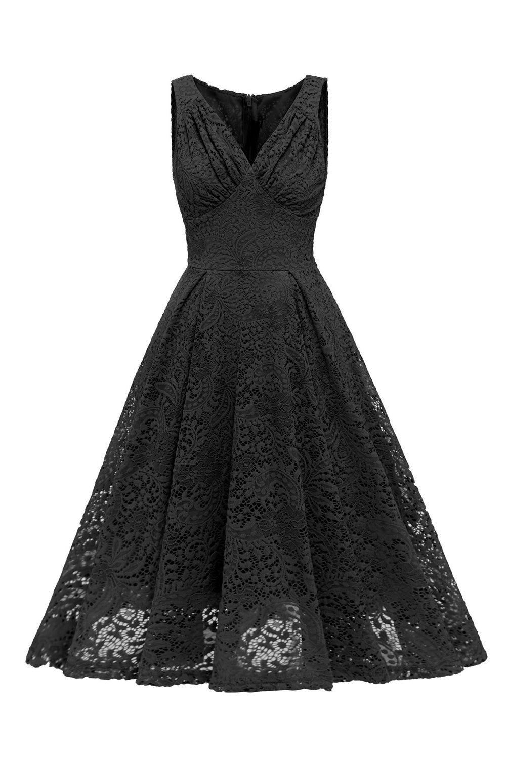 Abito in pizzo senza maniche a trapezio verde scuro