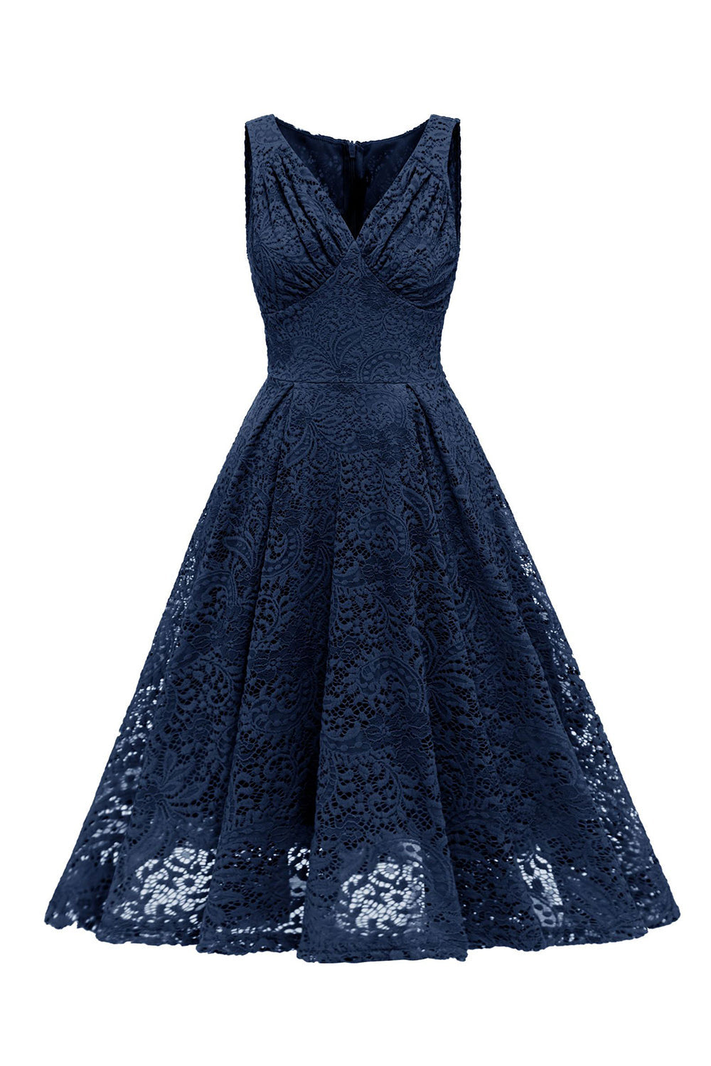 Abito in pizzo senza maniche a trapezio verde scuro