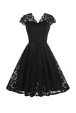 Abito anni '50 stile Hepburn in pizzo nero con scollo a V