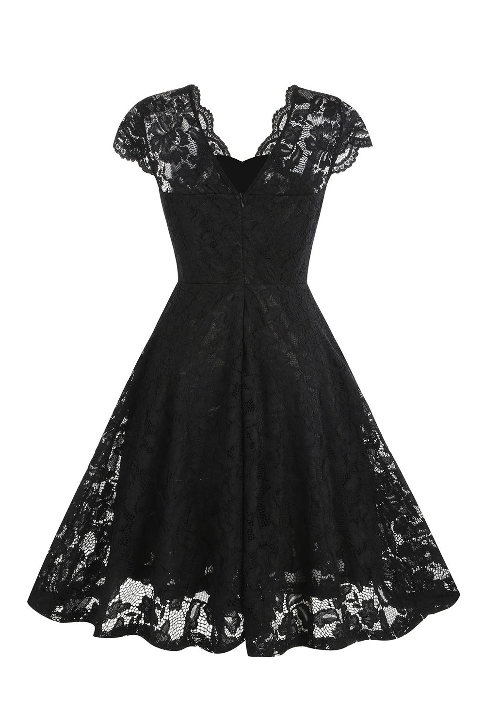 Abito anni '50 stile Hepburn in pizzo nero con scollo a V