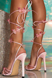 Sandali con tacco alto con tacco alto rosa con farfalle