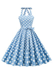 Halter Blue Polka Dots Abito anni 50