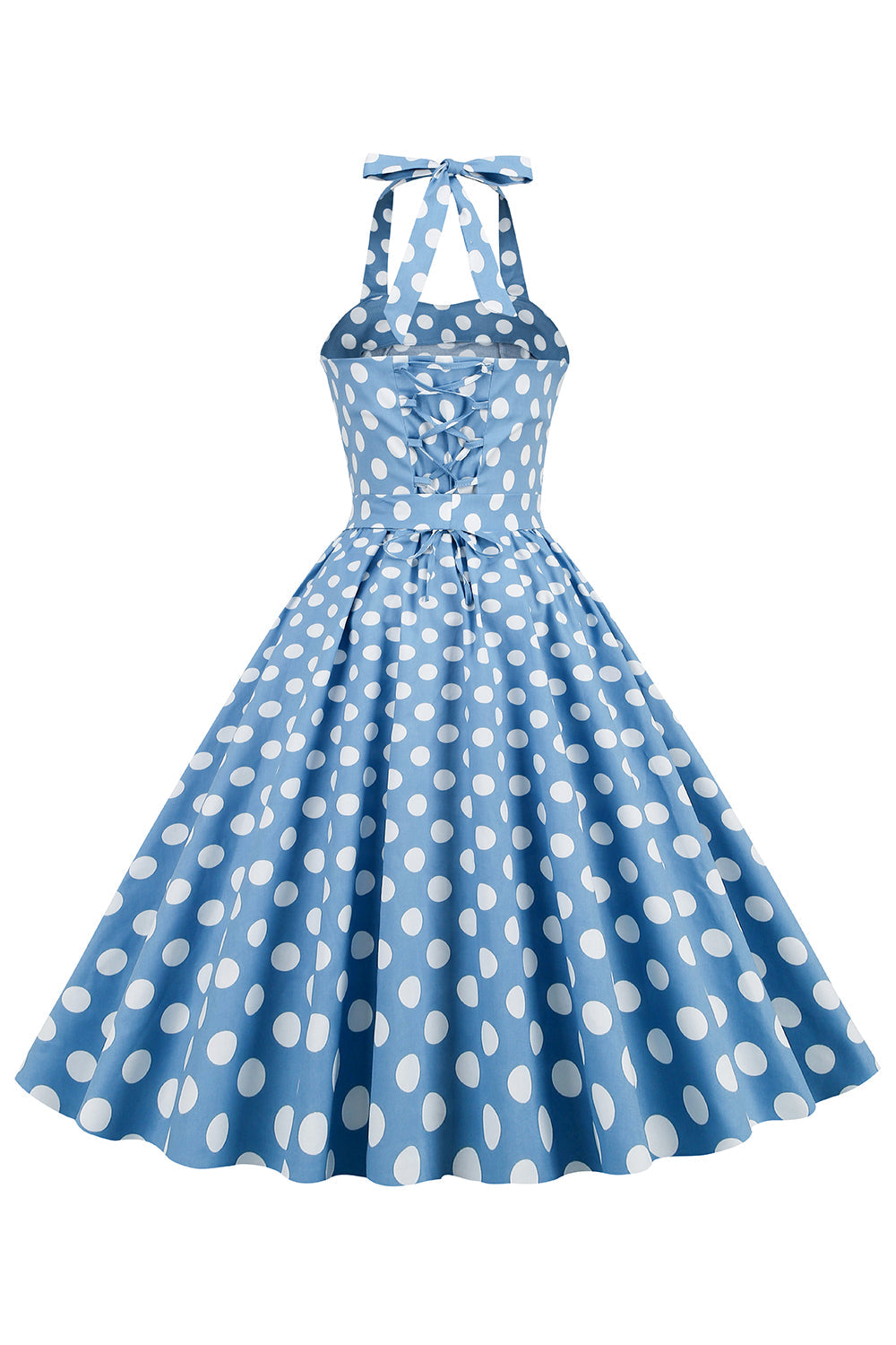 Halter Blue Polka Dots Abito anni 50