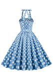 Halter Blue Polka Dots Abito anni 50