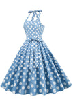 Halter Blue Polka Dots Abito anni 50