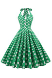 Abito anni '50 Verde Halter Polka Dots
