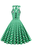 Abito anni '50 Verde Halter Polka Dots