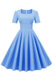 Stripes Maniche Corte 50s Swing Dress