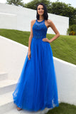Royal Blue Tulle Prom Abito con Applicazioni