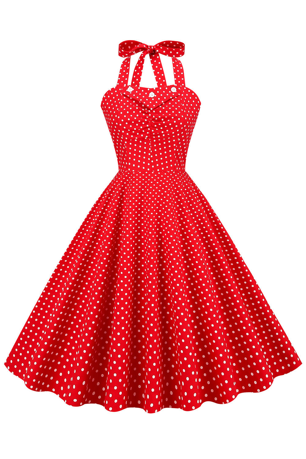 Retro Stile Halter Rosso Pois Abito 1950