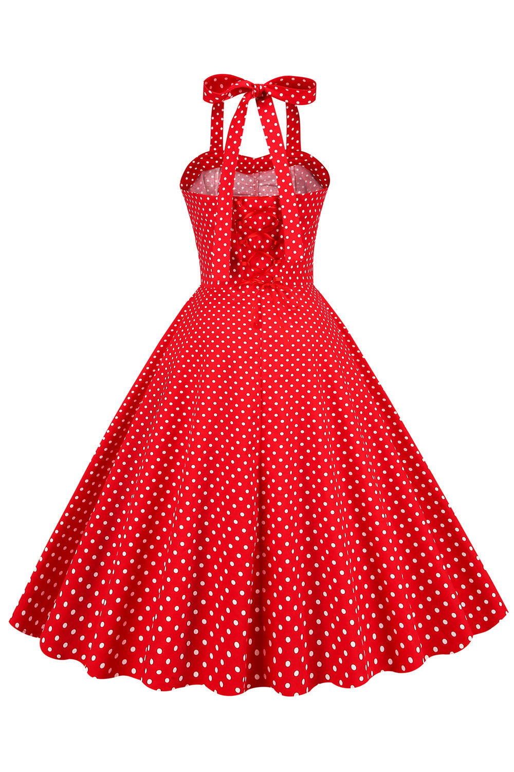 Retro Stile Halter Rosso Pois Abito 1950