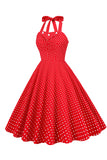 Retro Stile Halter Rosso Pois Abito 1950