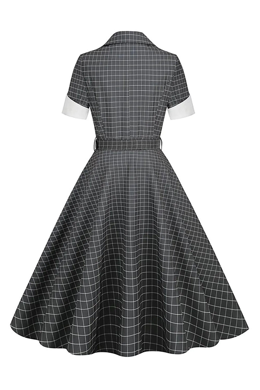 Abito vintage con rever a quadri grigio