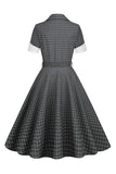 Abito vintage con rever a quadri grigio