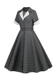 Abito vintage con rever a quadri grigio