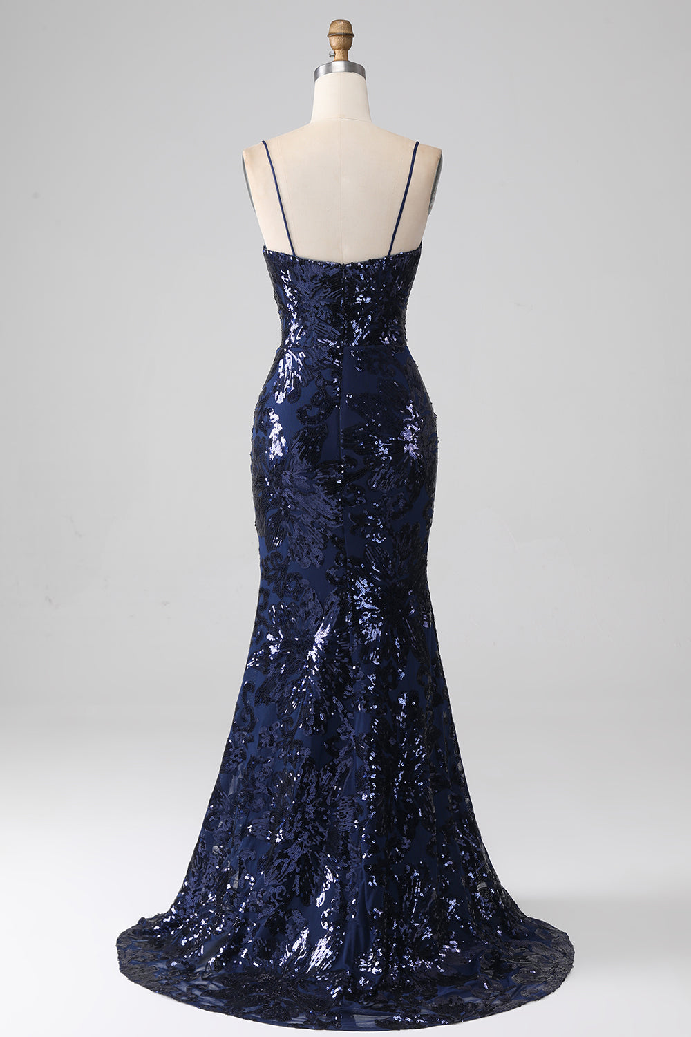 Luccicante paillettes sirena Spalline sottili vestito da ballo con fessura