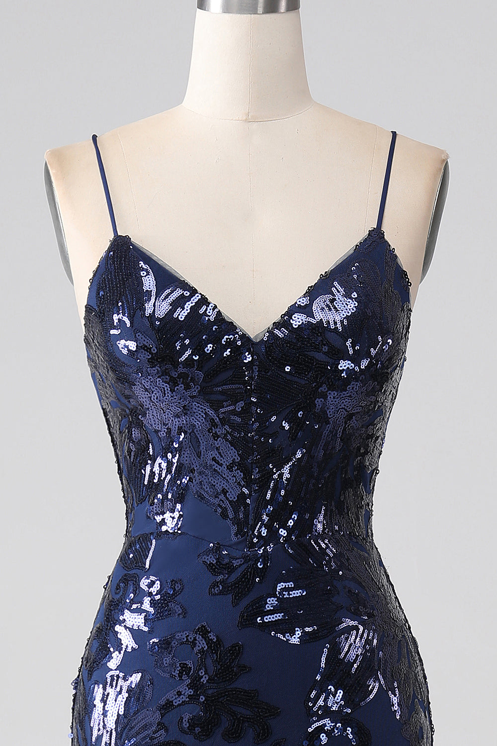 Luccicante paillettes sirena Spalline sottili vestito da ballo con fessura