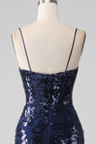 Luccicante paillettes sirena Spalline sottili vestito da ballo con fessura
