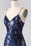 Luccicante paillettes sirena Spalline sottili vestito da ballo con fessura