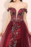 Abito lungo da ballo bordato bordeaux