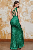 Glitter nero sirena una spalla paillettes abito da ballo con fessura
