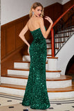 Sirena senza spalline paillettes lungo Blu Reale Abito da ballo con fessura