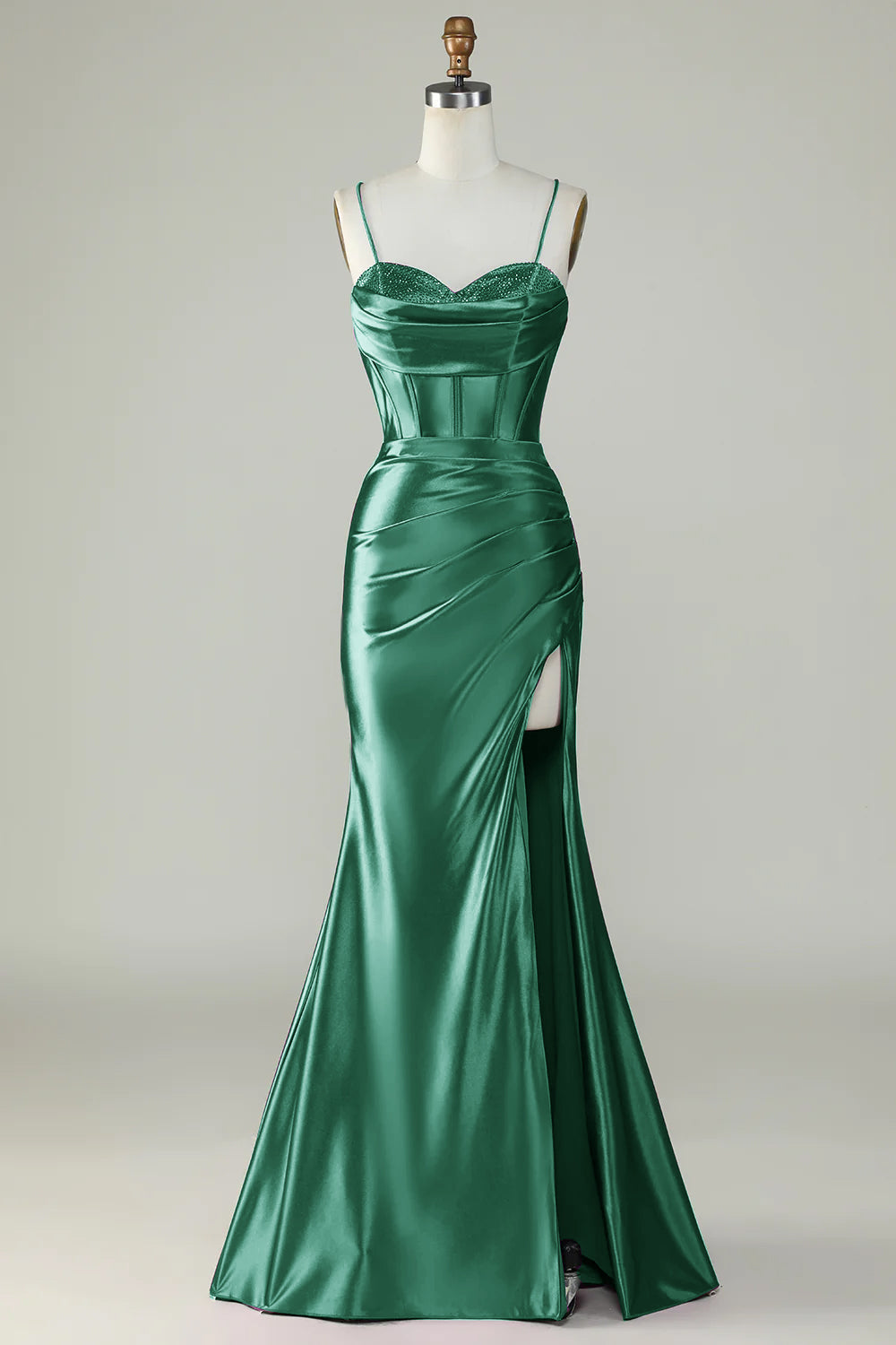 Arancione sirena Spalline sottili lungo corsetto Abito da ballo con fessura