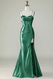 Arancione sirena Spalline sottili lungo corsetto Abito da ballo con fessura