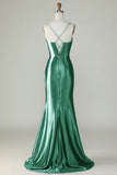 Arancione sirena Spalline sottili lungo corsetto Abito da ballo con fessura