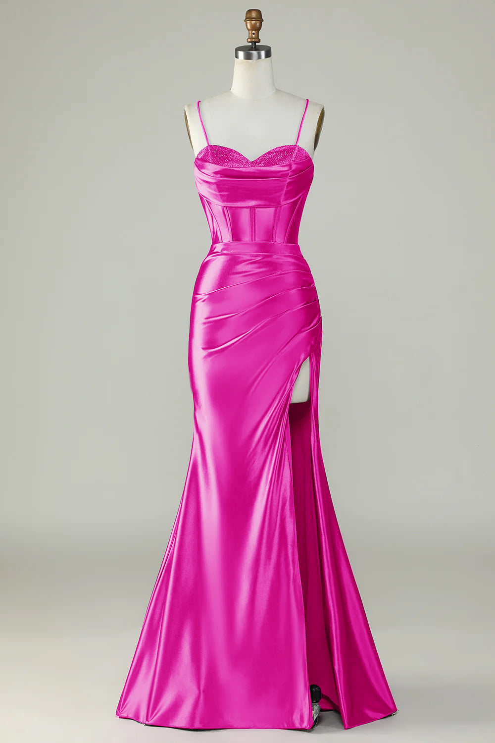 Arancione sirena Spalline sottili lungo corsetto Abito da ballo con fessura