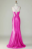 Arancione sirena Spalline sottili lungo corsetto Abito da ballo con fessura