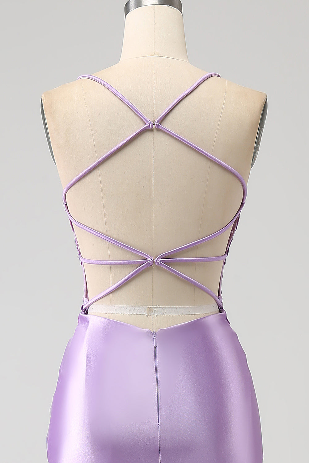 Elegante sirena Spaghetti Straps Lilla Abito da ballo lungo con fessura appliques