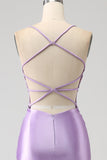 Elegante sirena Spaghetti Straps Lilla Abito da ballo lungo con fessura appliques