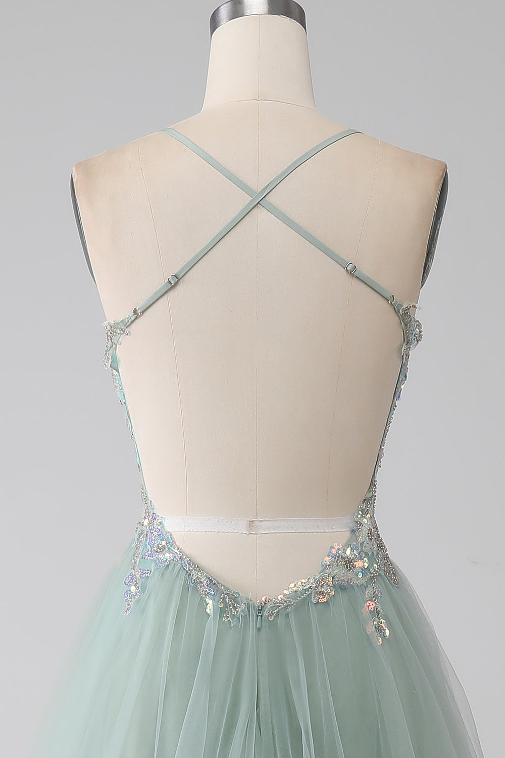 A-Line Beaded Light Green Prom Dress con fessura