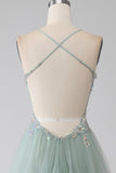 A-Line Beaded Light Green Prom Dress con fessura