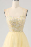 Tulle in rilievo giallo chiarovestito da ballo con spacco