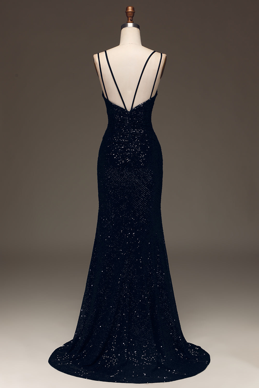 Abito da ballo lungo nero con paillettes scintillanti sirena con fessura