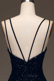 Abito da ballo lungo nero con paillettes scintillanti sirena con fessura