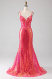 Sparkly Mermaid Fucsia Prom Dress con Paillettes